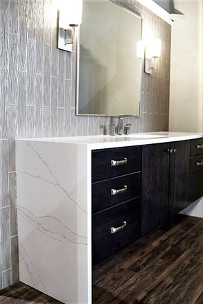 Quartz Carrara Gold Waterfall Bathroom Vanity